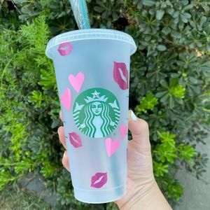 Starbucks cold cup tumbler with hearts and lips